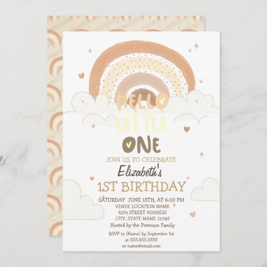 レインボークラウストライプのズハローリトルワン誕生日 招待状 (正面/裏面)