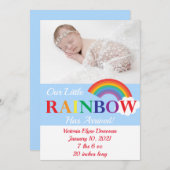 レインボークラウドかわいこちゃん独身のフォト誕生 案内状 (正面/裏面)