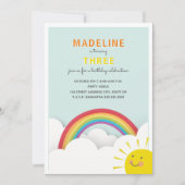 レインボークラウドウォーターカラースカイサンシャイン誕生日 招待状 (正面)