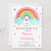 レインボークラウドハートウォーターカラー誕生日 招待状 (正面)