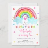 レインボークラウドハートウォーターカラー誕生日 招待状 (正面)