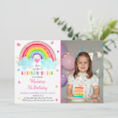 レインボークラウドハートウォーターカラー誕生日 招待状 (スタンド正面)