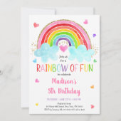 レインボークラウドピンク金ゴールド誕生日 招待状 (正面)