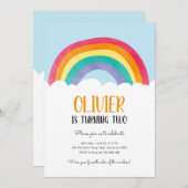レインボークラウドブルーボーイカラーズ誕生日招待状 招待状 (正面/裏面)
