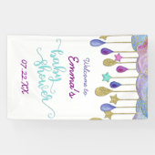 レインボークラウド金ゴールドグリッターベビーシャワーウェルカム 横断幕 (横)