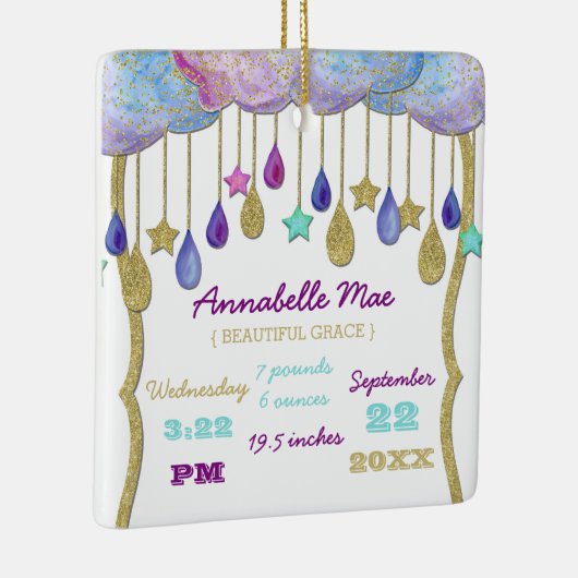 レインボークラウド金ゴールドグリッターベビー統計 セラミックオーナメント (右)