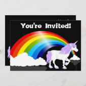 レインボークラウド&ユニコーン誕生日招待状 招待状 (正面/裏面)