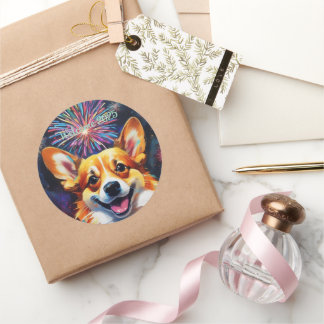 レインボークラシックカラー花火を使った丸いステッカー ラウンドシール