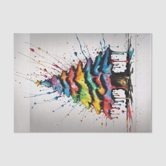 レインボークリスマスツリー油スプラッシュデクページ紙 薄葉紙 (正面)