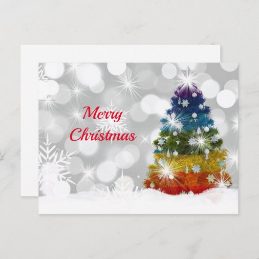 レインボークリスマスツリー雪グラフィッククリスマス ポストカード (正面/裏面)