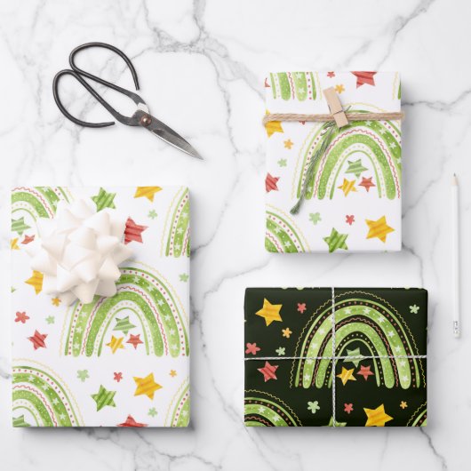 レインボークリスマスラッピング紙シート ラッピングペーパーシート (正面)