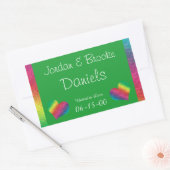 [レインボークリンクル結婚ズ]ハートバタフライグリーン 長方形シール (封筒)