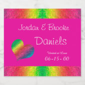 [レインボークリンクル結婚ズ]ハートバタフライピンク スパークリングワインラベル (シングルラベル)