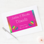 [レインボークリンクル結婚ズ]ハートバタフライピンク 長方形シール (封筒)