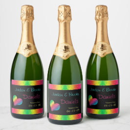 [レインボークリンクル結婚ズ]ハートバタフライブラック スパークリングワインラベル