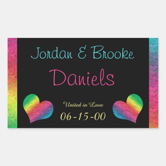 [レインボークリンクル結婚ズ]ハートバタフライブラック 長方形シール (正面)