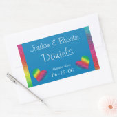 [レインボークリンクル結婚ズ]ハートバタフライブルー 長方形シール (封筒)