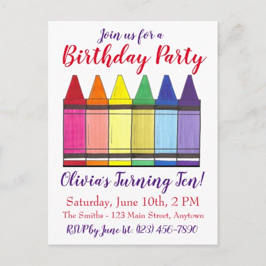 レインボークレイオンズアーティストアートチャイルドバースデーパーティー インビテーションポストカード (正面)