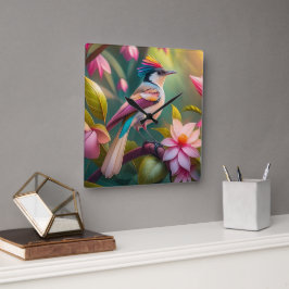 レインボークレステッドジェイファンタジーバード スクエア壁時計