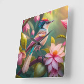 レインボークレステッドジェイファンタジーバード スクエア壁時計 (傾斜)