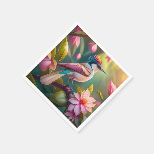 レインボークレステッドジェイファンタジーバード スタンダードカクテルナプキン (角)