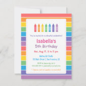 レインボークレヨンズアーツクラフツ子供の誕生日パーティー 招待状 (正面)