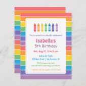 レインボークレヨンズアーツクラフツ子供の誕生日パーティー 招待状 (正面/裏面)