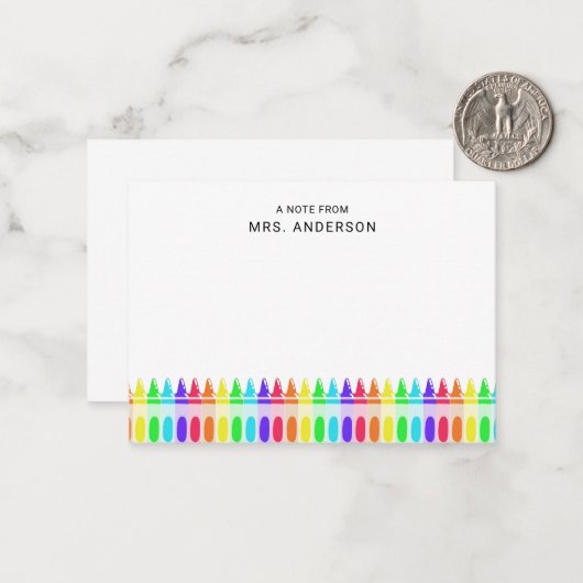 レインボークレヨンズエレメンテパーソナライズされたリー先生 ノートカード (正面/裏面インサイチュ)