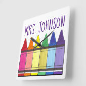 レインボークレヨンズスクール先生アートサプライプライド スクエア壁時計 (傾斜)