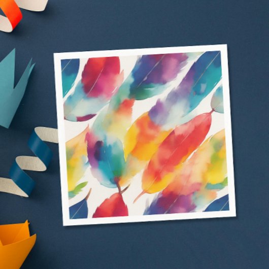 レインボークールカラフルインディアン羽毛ウォーターの色 スタンダードカクテルナプキン