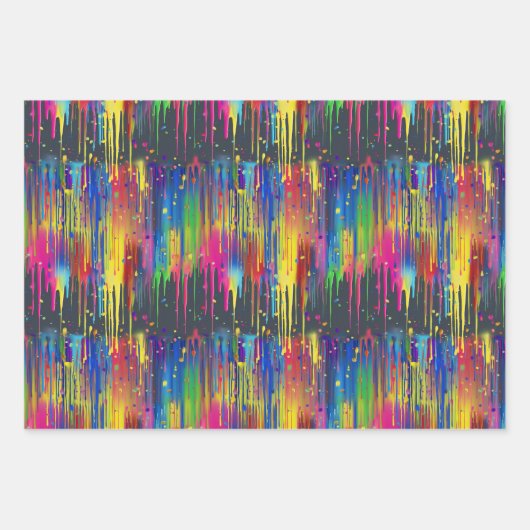 レインボークールパーティードリップ繰り返しパターン ラッピングペーパーシート (正面)