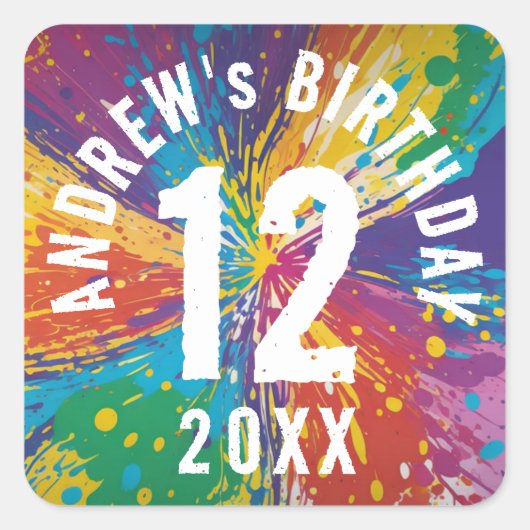 レインボークールブラストペイントボール誕生祝い スクエアシール (正面)