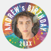 レインボークールブラスト写真ペイントボール誕生日パーティー ラウンドシール (正面)