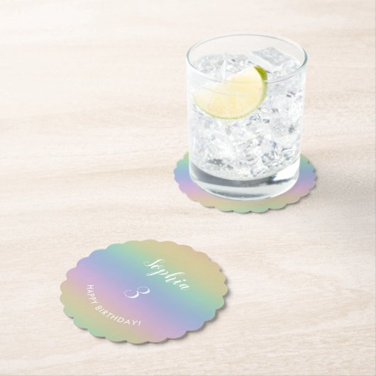 レインボーグラディエントカラフルパステル子供の誕生日 ペーパーコースター (インサイチュ)