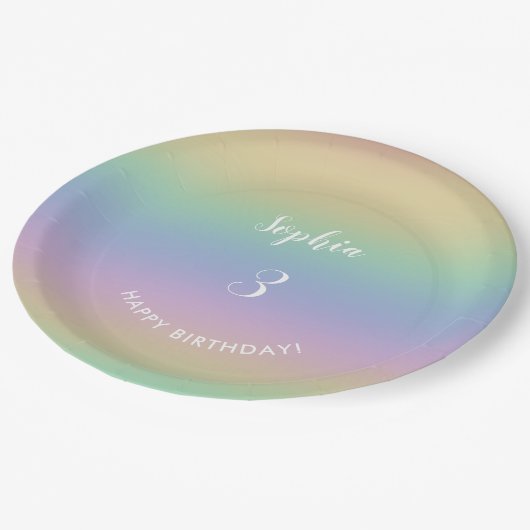 レインボーグラディエントカラフルパステル子供の誕生日 ペーパープレート (アングル)