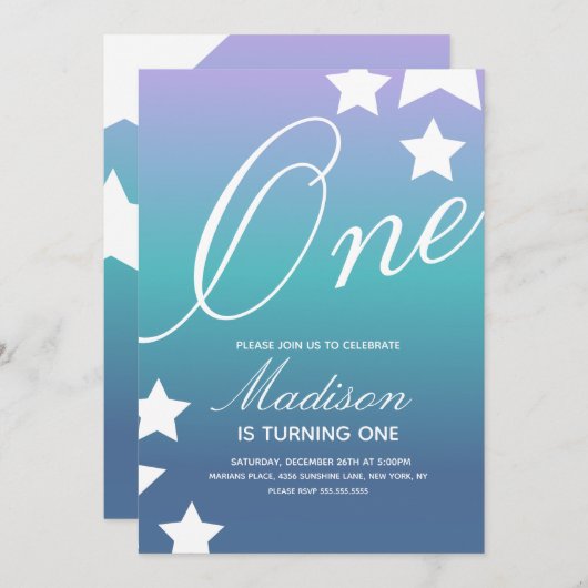 レインボーグラディエントスターズAny Age カラフル招待状 招待状 (正面/裏面)