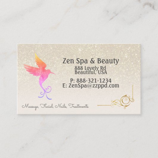 レインボーグラディエントハミングバードアイボリーグリッター 名刺 (正面)