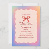 レインボーグラディエントレッドボウクリスマスディナー シーズンカード (正面)