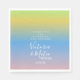 レインボーグラデーションイエローブルー結婚ピンク スタンダードランチョンナプキン