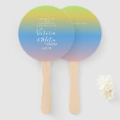 レインボーグラデーションイエローブルー結婚ピンク ハンドファン (正面&裏面)