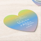 レインボーグラデーションイエローブルー結婚ピンク ペーパーコースター (アングル)