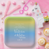 レインボーグラデーションイエローブルー結婚ピンク ペーパープレート (パーティー)