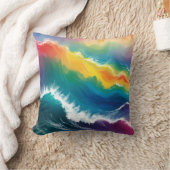 レインボーグラデーションウェーブズ装飾用クッション クッション (ブランケット)