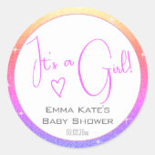 レインボーグラデーションキュートグリッタースターフレームベビーシャワー ラウンドシール (正面)