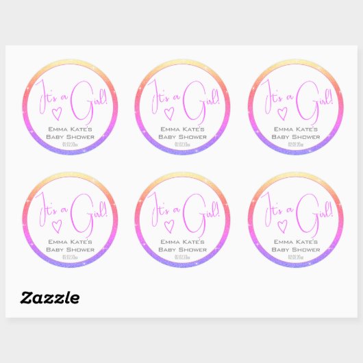 レインボーグラデーションキュートグリッタースターフレームベビーシャワー ラウンドシール (シート)