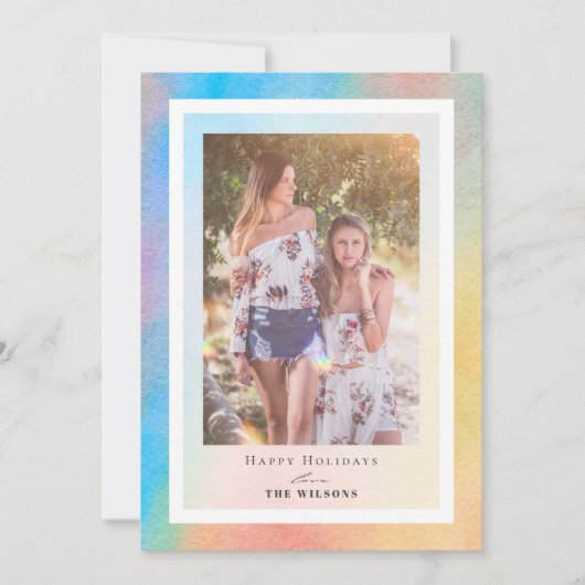レインボーグラデーションクリスマスホリデーフォトカード 招待状 (正面)