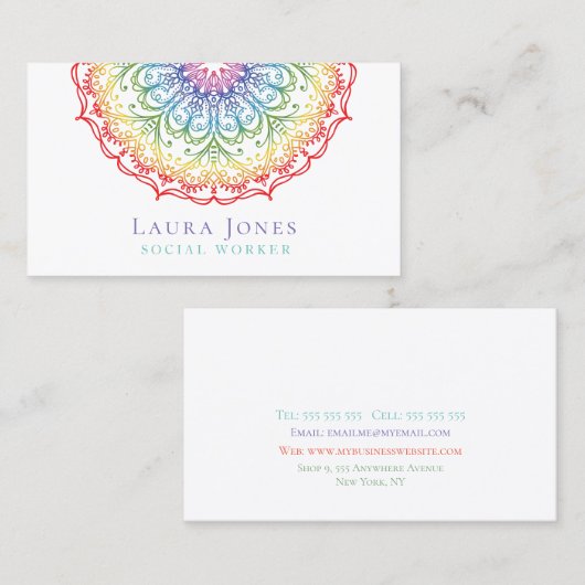 レインボーグラデーショングラデーション曼荼羅レディーススタイリスト 名刺 (正面/裏面)