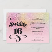 レインボーグラデーショングリッターシックガーリーピンクスウィート16 招待状 (正面)