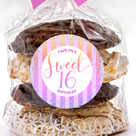 レインボーグラデーショングリッタースクリプトスウィート16誕生日 ラウンドシール