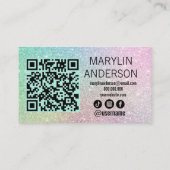 レインボーグラデーショングリッターラッシュテックQRコードスキャン可能 名刺 (裏面)